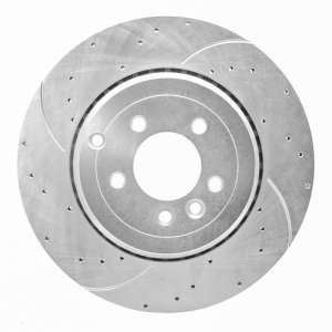 Land Rover Range Rover Sport Brake Rotor - Rear Left - R1 Concepts - Drilled & Slotted - Silver - `10-`13